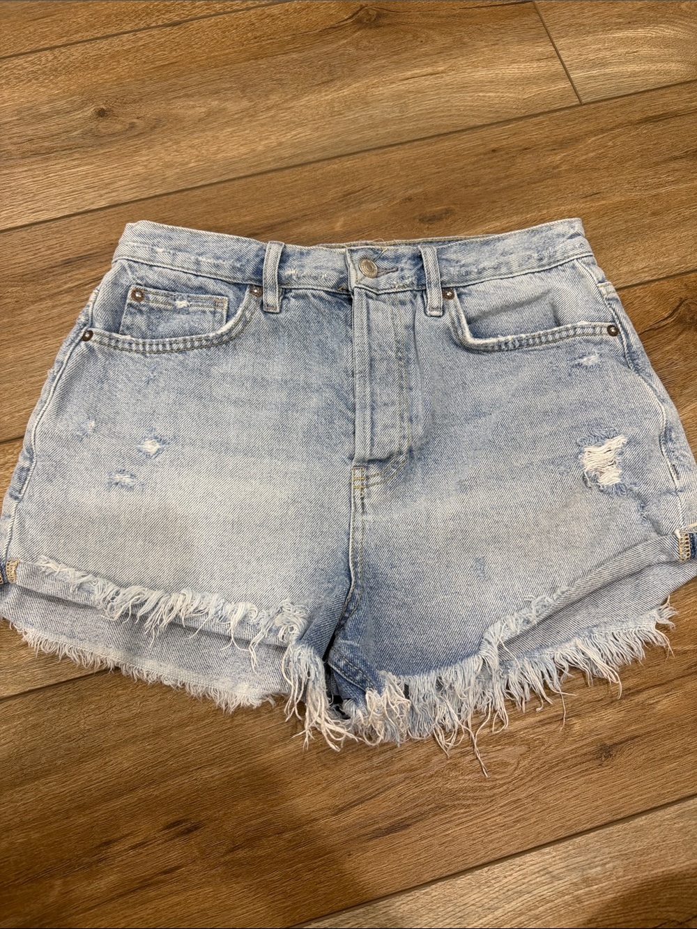 Free People Light Wash Distressed Denim Cutoff Shorts